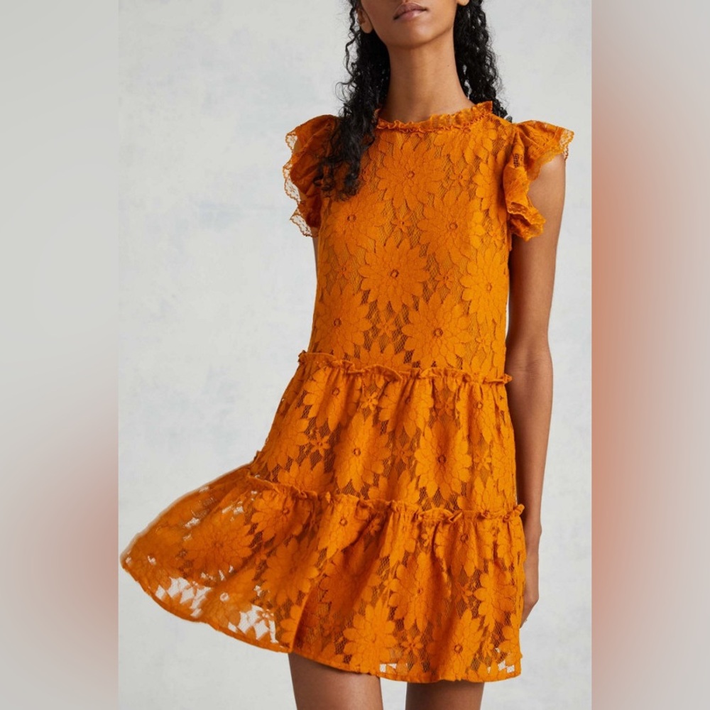 Anthropologie Blue Tassel Tiered Lace Tunic‎ Dress Size XL Gold